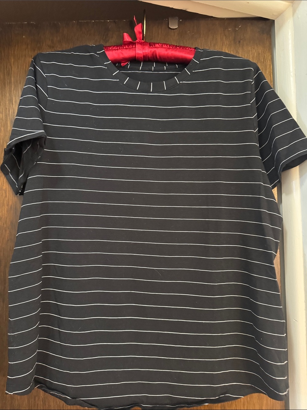 Lululemon Black Short Sleeve Tee with Thin White Stripes